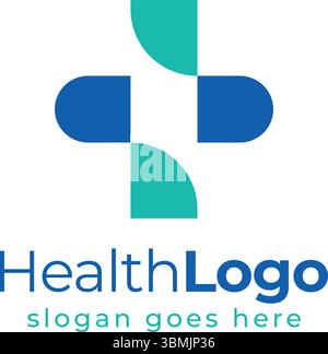 Design moderno del logo di salute - croce medica salute benessere & simbolo della farmacia Illustrazione Vettoriale