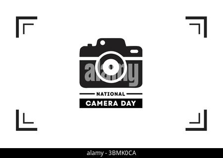 Illustrazione vettoriale National camera Day con icona della fotocamera, elementi creativi. Perfetto per celebrare la fotografia, la narrazione visiva, i media e l'arte. Illustrazione Vettoriale