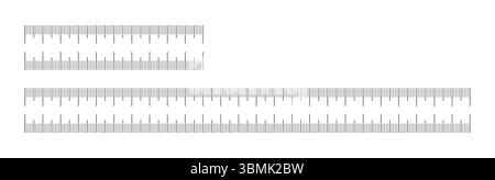 Tabelle di misurazione con 10, 25 centimetri. Modelli righelli scale impostate. Misurazione della lunghezza matematica, distanza, altezza, utensili da cucire. Illustrazione Vettoriale