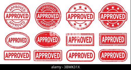 Set vettoriale timbro approvato. Collezione di design con timbri in gomma approvata. Confezione di francobolli Grunge approvata. Guarnizione approvata. Immagine di illustrazione vettoriale. Isolato uno Illustrazione Vettoriale