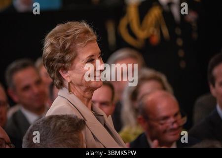 26 giugno 2025, Washington, Distretto di Columbia, USA: Segretario dell'Educazione Linda McMahon ad un evento a sostegno del One Big Beautiful Bill alla Casa Bianca il 26 giugno 2025. (Immagine di credito: © Andrew Leyden/ZUMA Press Wire) SOLO PER USO EDITORIALE! Non per USO commerciale! Foto Stock