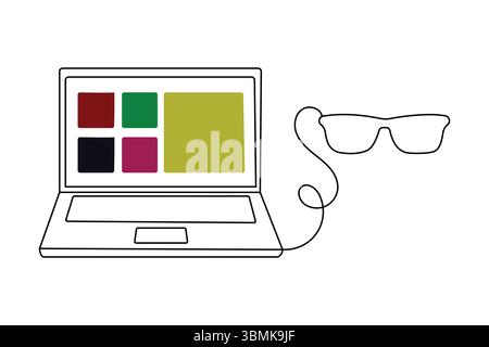 Disegno continuo a linea singola laptop disegno disegno disegno di un'icona grafica e disegno vettoriale Illustrazione Vettoriale