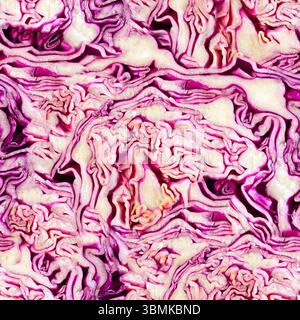 Texture fotografica 4K senza cuciture con superficie di cavolo rosso a fette. Foto Stock