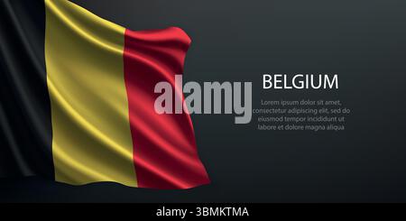 Bandiera nazionale belga con increspature e ombre su uno sfondo nero sfumato Illustrazione Vettoriale