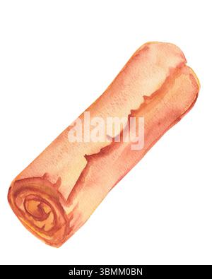 Un rotolo antico ritorto con carta invecchiata isolata su sfondo bianco. Fogli di carta marrone vecchio acquerello, antica carta beige texture vintage. Per Foto Stock