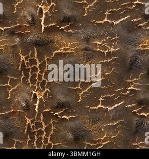Materiale fotografico 4K senza cuciture con superficie in pelle marrone incrinata, bruciata e intemprata. Foto Stock