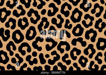 Elegante motivo in pelle leopardata senza cuciture con macchie nere astratte su sfondo beige. Illustrazione Vettoriale