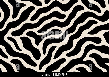 Motivo in pelliccia skunk senza cuciture con strisce bianche irregolari su sfondo nero. Illustrazione Vettoriale