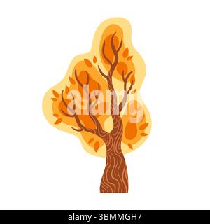 Questa illustrazione vettoriale presenta uno splendido albero autunnale con foglie di arancio, rosso e giallo vibranti. I suoi dettagli intricati catturano l'essenza di fal Illustrazione Vettoriale