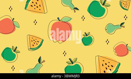 Fondo di frutta a base di pesca e anguria Illustrazione Vettoriale
