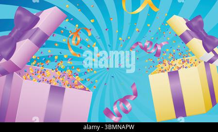 Coriandoli popper Explosion background Illustrazione Vettoriale