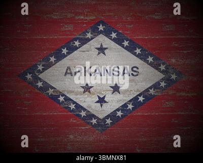 Vecchio sfondo in legno della bandiera dello stato dell'Arkansas. illustrazione 3d. Foto Stock
