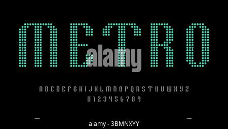 Set di lettere e numeri dei caratteri alfabetici design astratto moderno con illustrazione vettoriale del concetto di pixel digitale Illustrazione Vettoriale
