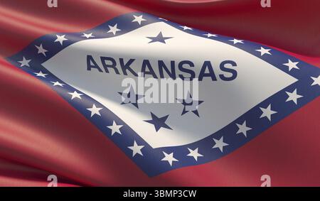 Primo piano ad alta risoluzione Flag of Arkansas - raccolta delle bandiere degli stati Uniti d'America. Illustrazione 3D. Foto Stock