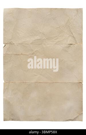 Foglio di vecchia carta grungy stropicciata isolato su fondo bianco Foto Stock