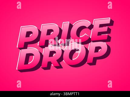 Grafica testuale in grassetto con le parole CALO DI PREZZO in uno sfondo rosa vivace. Il testo ha un effetto 3D con ombre, sottolineando una vendita o uno sconto. Illustrazione Vettoriale