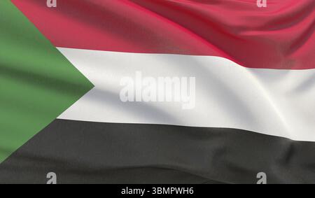 Sventolando la bandiera nazionale del Sudan. Rendering 3D ravvicinato estremamente dettagliato Foto Stock