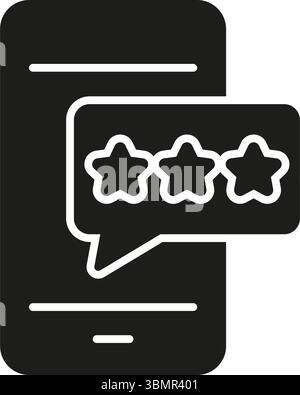 Icona dello smartphone con stelle di valutazione. Feedback dei clienti, recensioni online e simbolo di silhouette di valutazione degli utenti. Valutazione dell'app mobile. Vettore isolato Illustrazione Vettoriale