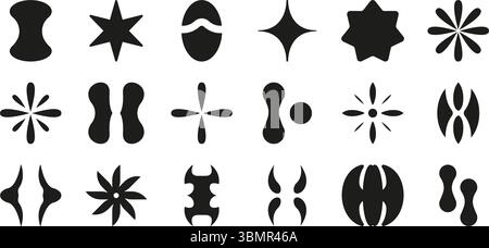 Set di icone solido di forme geometriche astratte. Elementi di design creativi e collezione di simboli di silhouette a motivo. Arte moderna, decorazione e grafica Illustrazione Vettoriale