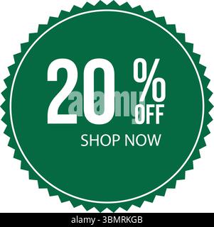 Green Scalloped Badge 30% di sconto Acquista ora sconto etichetta francobollo di sconto , banner pubblicitario Illustrazione Vettoriale