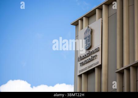 Segni e simboli, tribunale distrettuale di Norrköping (in svedese: Norrköpings tingsrätt), Norrköping, Svezia. Foto Stock