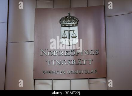 Segni e simboli, tribunale distrettuale di Norrköping (in svedese: Norrköpings tingsrätt), Norrköping, Svezia. Foto Stock