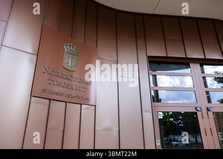 Segni e simboli, tribunale distrettuale di Norrköping (in svedese: Norrköpings tingsrätt), Norrköping, Svezia. Foto Stock