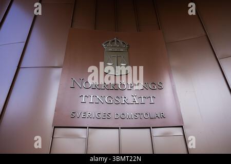 Segni e simboli, tribunale distrettuale di Norrköping (in svedese: Norrköpings tingsrätt), Norrköping, Svezia. Foto Stock