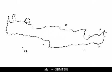 Mappa di profilo dell'isola di Creta isolata su sfondo bianco, Grecia Illustrazione Vettoriale