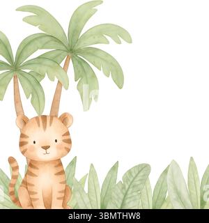 Cute Watercolor Animals Clipart - adorabile fauna selvatica dipinta a mano per bambini Foto Stock