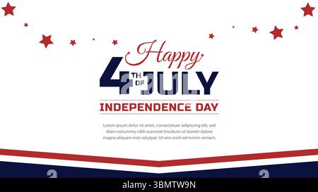 Buon 4 luglio poster del giorno dell'indipendenza con tema Patriottico USA Independence Day Celebration Graphic with Stars and Stripes Illustrazione Vettoriale