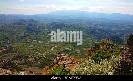 Vista panoramica della campagna greca e della valle dell'olivo Foto Stock