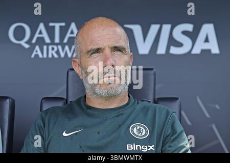 Charlotte, North Carolina, Stati Uniti. 28 giugno 2025. Enzo Maresca, allenatore del Chelsea FC, durante la partita tra SL Benfica e Chelsea FC, nella Coppa del mondo per club FIFA 2025, al Bank of America Stadium di Charlotte Credit: Action Plus Sports/Alamy Live News Foto Stock