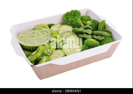 Food STILL-Life, set verde di verdure e frutta in una scatola di cartone Foto Stock