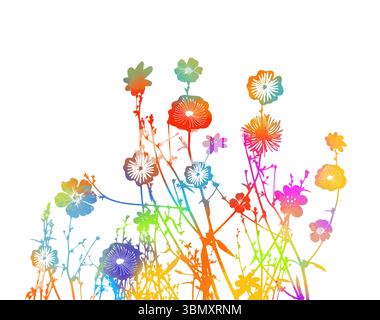 fiore astratto colorato. Arcobaleno astratto floreale. disegnato a mano. Non ai, illustrazione vettoriale Illustrazione Vettoriale