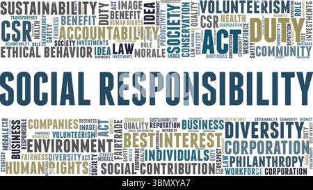 Corporate Social Responsibility CSR progettazione concettuale di Word cloud isolata su sfondo bianco. Illustrazione Vettoriale