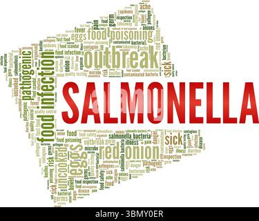 Progettazione concettuale di nuvole di parole Salmonella isolata su sfondo bianco. Illustrazione Vettoriale