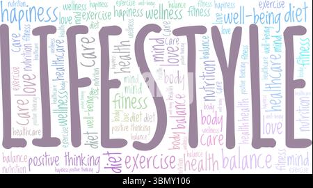 Design concettuale di Word cloud stile di vita isolato su sfondo bianco. Illustrazione Vettoriale