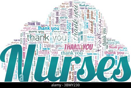 Grazie infermieri progettazione concettuale Word cloud isolata su sfondo bianco. Illustrazione Vettoriale
