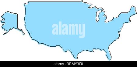 Una semplice mappa stilizzata del paese degli Stati Uniti d'America. Moderna mappa stilizzata del paese per infografiche. Illustrazione Vettoriale