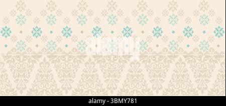 Sfondo di design tradizionale "Batik Songket". Motivo in tessuto con motivi geometrici e floreali complessi Illustrazione Vettoriale