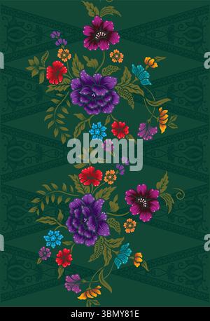 Sfondo di design tradizionale "Batik Songket". Motivo in tessuto con motivi geometrici e floreali complessi Illustrazione Vettoriale