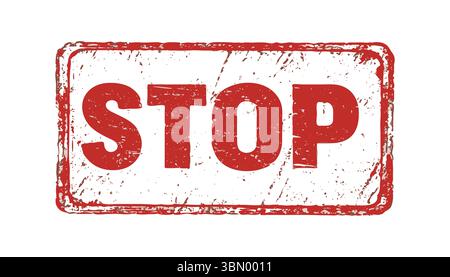 "Timbro di arresto: Contrassegno di avvertenza di Grunge rosso, notifica di attenzione, illustrazione del segnale di arresto" Illustrazione Vettoriale