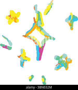 Doodle a stella color arcobaleno disegnato con pastello di cera. Stile grunge e giocoso per disegnare i bambini. Simpatico elemento brillante astratto per Illustrazione Vettoriale