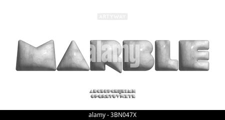 Alfabeto scolpito in pietra, lettere in marmo lucido, carattere geometrico in grassetto con superficie di lusso, carattere con marchio moderno, logo di alta qualità, creatività Illustrazione Vettoriale