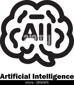 Concetto minimalista di intelligenza artificiale con icona cerebrale e cerchio punteggiato Illustrazione Vettoriale