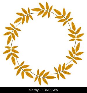 Telaio rotondo isolato dal vettore di foglie autunnali secche gialle. Bordo per il testo. Clipart piatto per la progettazione Illustrazione Vettoriale