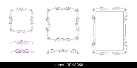 Set di cornici ad arco e vignette di coquette Illustrazione Vettoriale