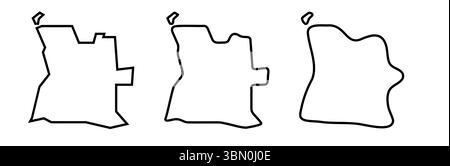 Il profilo nero dell'Angola è caratterizzato da tre diversi livelli di morbidezza. Mappe semplificate. Icone vettoriali isolate su sfondo bianco. Illustrazione Vettoriale