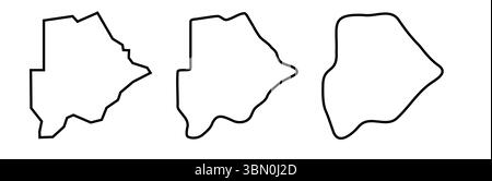 Silhouette country black del Botswana in tre diversi livelli di morbidezza. Mappe semplificate. Icone vettoriali isolate su sfondo bianco. Illustrazione Vettoriale